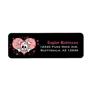 Étiquettes de adresse roses de retour de crâne