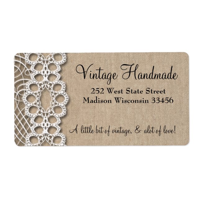 Étiquettes de adresse rustiques Burlap et Lace (Devant)