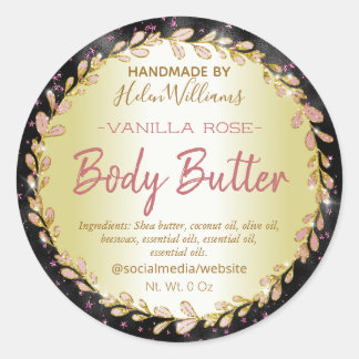 Étiquettes de Beurre Corporel Noir Rose Paillettes