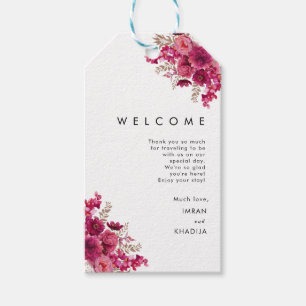 Étiquettes de bienvenue de mariage à feuilles rose