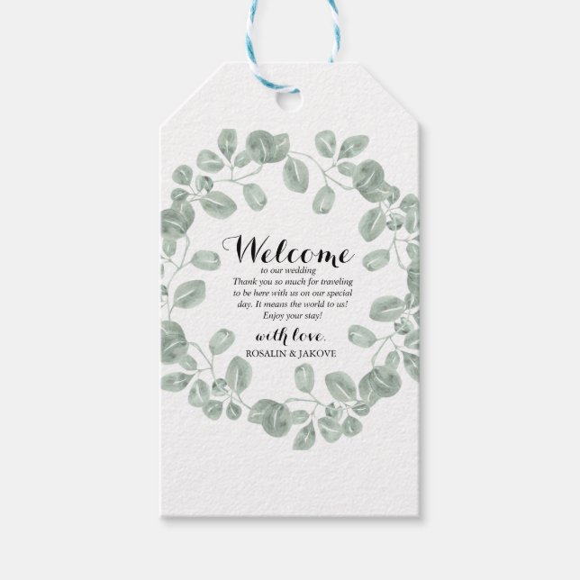 Étiquettes de bienvenue pour mariage avec verdure  (Devant)