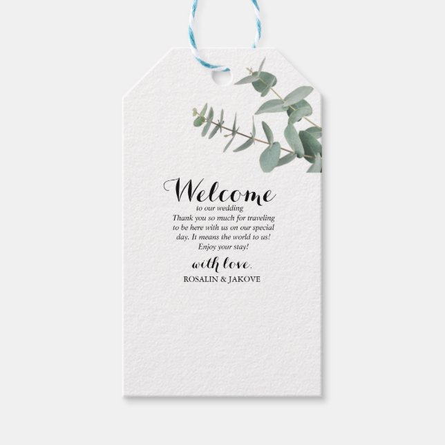 Étiquettes de bienvenue pour mariage avec verdure  (Devant)
