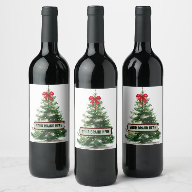 Étiquettes de boisson Arbre de Noël à l'aquarelle  (Bouteilles)