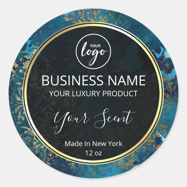 Étiquettes De Bougie D'Encre Bleu Et D'Or (Devant)