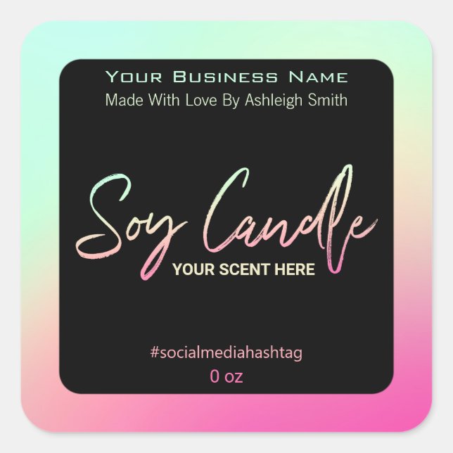 Étiquettes de bougies modernes Neon Soy (Devant)