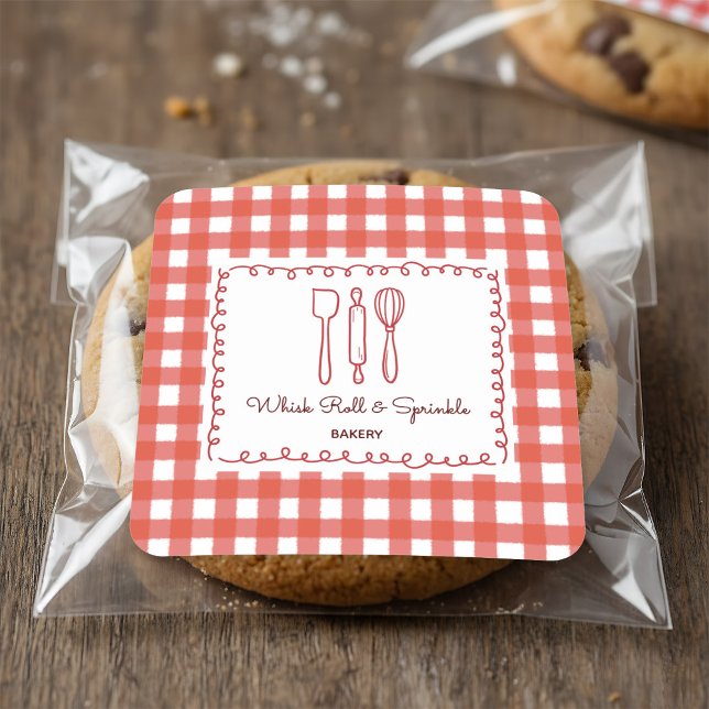 Étiquettes de boulangerie Gingham de ferme rustiqu (Créateur téléchargé)
