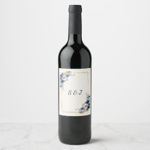 Étiquettes de bouteille de mariage florales bleu r