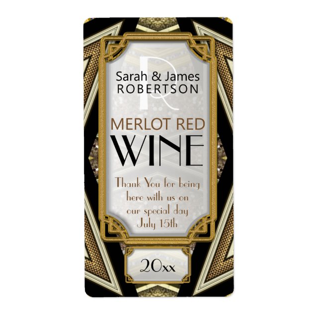 Étiquettes de bouteille de vin Art Déco géométriqu (Devant)