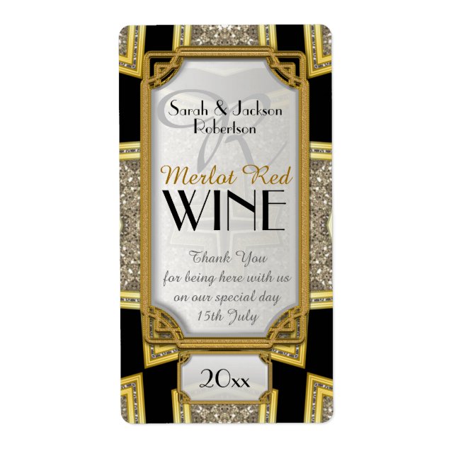 Étiquettes de bouteille de vin Art Déco Or 3 Vinta (Devant)
