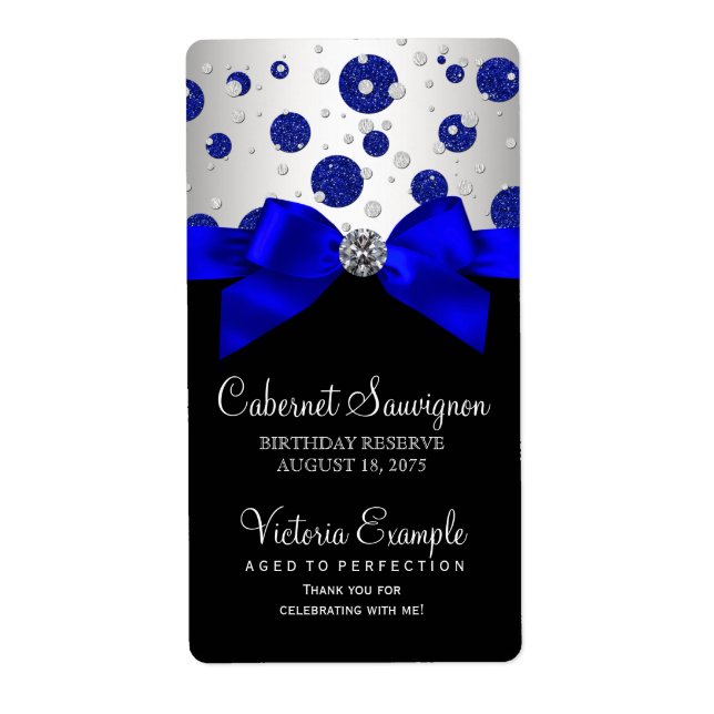 Étiquettes de bouteille de vin bleu roi argent (Devant)