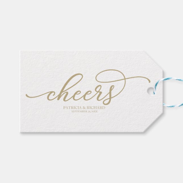 Étiquettes de bouteille de vin Chic Gold Script Ch (Devant (Horizontal))