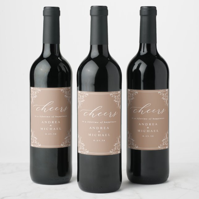 Étiquettes de bouteille de vin de mariage élégante (Bouteilles)
