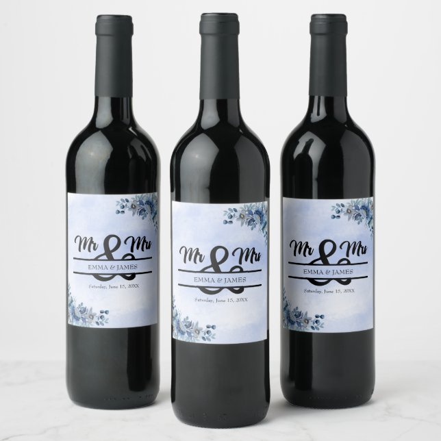 Étiquettes de bouteille de vin de mariage florales (Bouteilles)