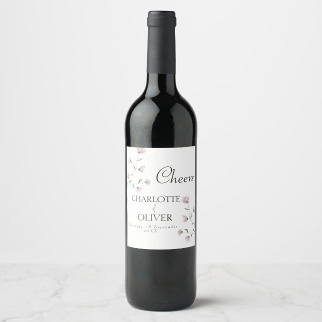 Étiquettes de bouteille de vin de mariage florales (Devant)