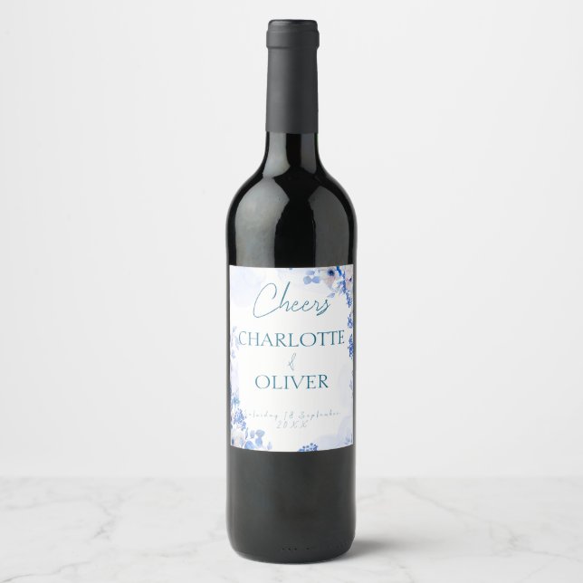 Étiquettes de bouteille de vin de mariage florales (Devant)