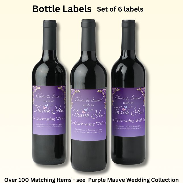 Étiquettes De Bouteille De Vin, Fleurs Mauves Viol (Créateur téléchargé)