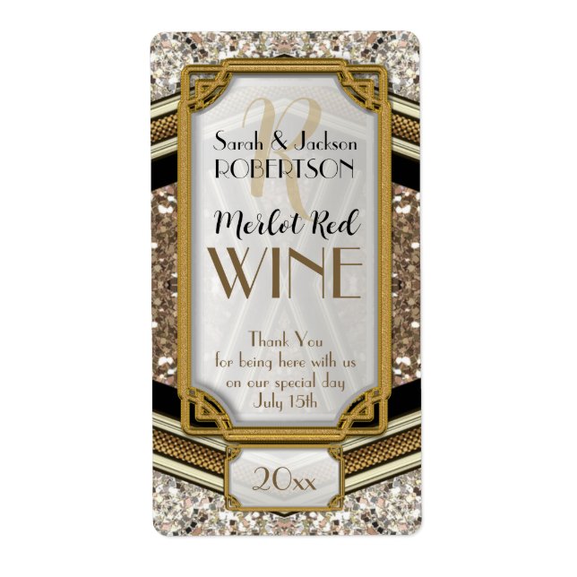 Étiquettes de bouteille de vin Glamour Gold Sparkl (Devant)