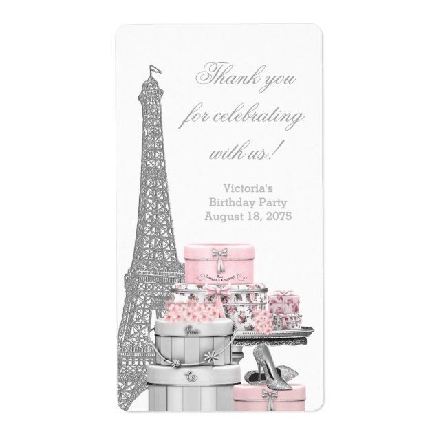 Étiquettes de bouteille de vin rose Paris (Devant)