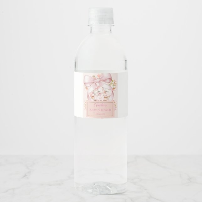 Étiquettes de bouteille d'eau à l'aquarelle rose (Devant)