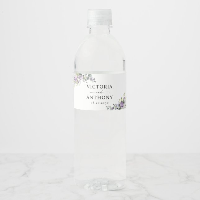 Étiquettes de Bouteille d'Eau de Mariage Fleurales (Devant)