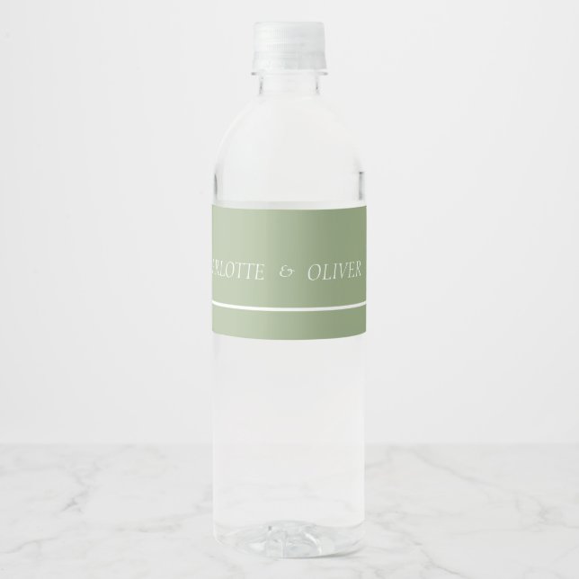 Étiquettes de bouteille d'eau de mariage vert saug (Devant)