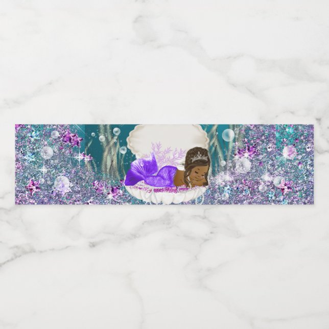 Étiquettes de bouteille d'eau de sirène afro-améri (Étiquettes simples)