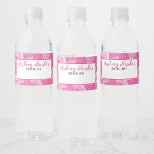 Étiquettes de bouteille d'eau rose écrite