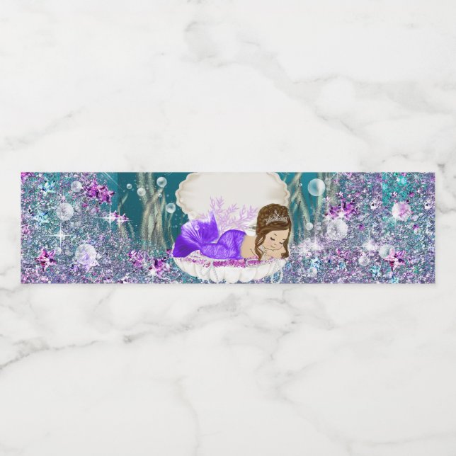 Étiquettes de bouteille d'eau Sirène Brunette (Étiquettes simples)