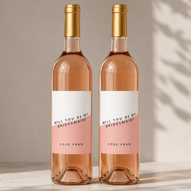 Étiquettes de bouteille pour demande de demoiselle (Personalized bridesmaid proposal bottle labels for elegant wine gifts and bridal party asks.)