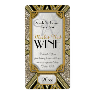 Étiquettes de bouteilles de vin Art Déco Or+Taup