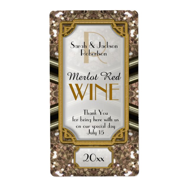 Étiquettes de bouteilles de vin Black Gold Sparkle (Devant)