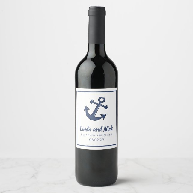 Étiquettes de bouteilles de vin d'ancre nautique  (Devant)