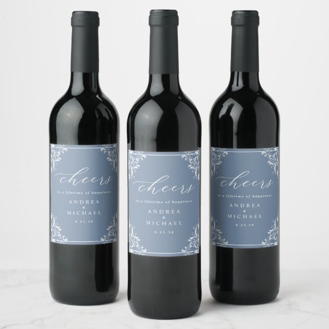 Étiquettes de bouteilles de vin de mariage élégant (Bouteilles)