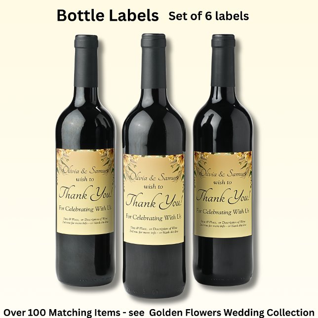 Étiquettes de bouteilles de vin, fleur jaune doré (Créateur téléchargé)