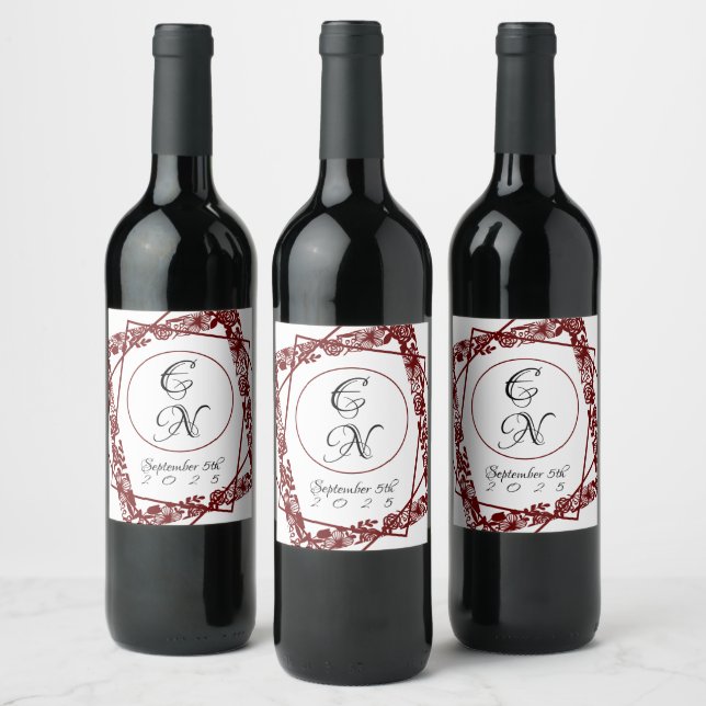 Étiquettes de bouteilles de vin Maroon à travail o (Bouteilles)