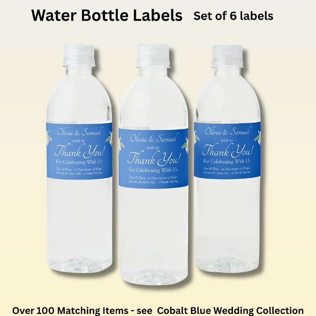 Étiquettes de bouteilles d'eau, bleu cobalt (Créateur téléchargé)