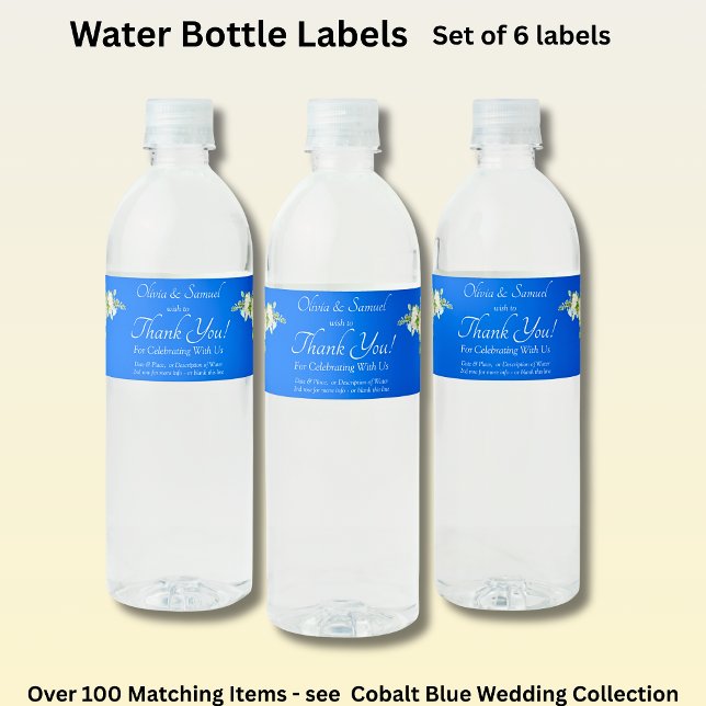 Étiquettes de bouteilles d'eau, bleu cobalt (Créateur téléchargé)