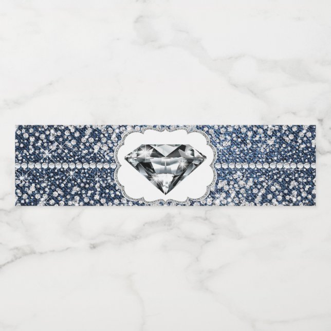 Étiquettes de bouteilles d'eau Denim et Diamond (Étiquettes simples)
