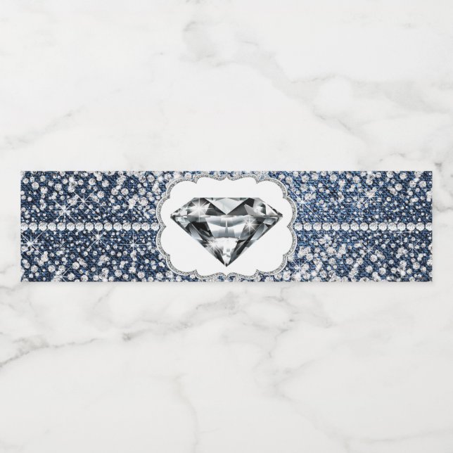 Étiquettes de bouteilles d'eau en denim et diamant (Étiquettes simples)