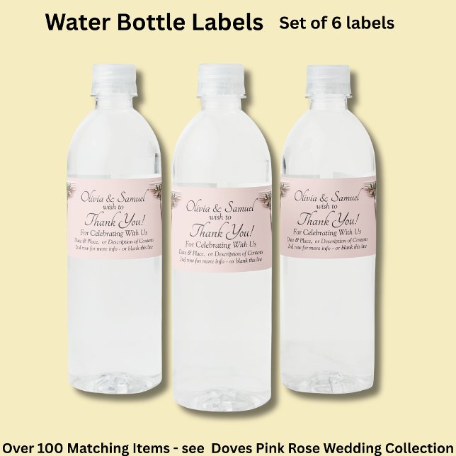 Étiquettes de bouteilles, roses roses & colombes  (Créateur téléchargé)
