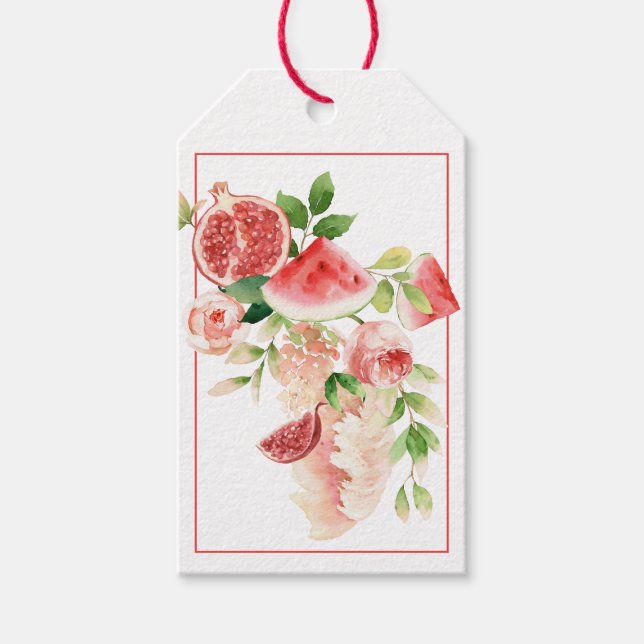 Étiquettes de cadeau Bouquet d'aquarelle rose et v (Devant)