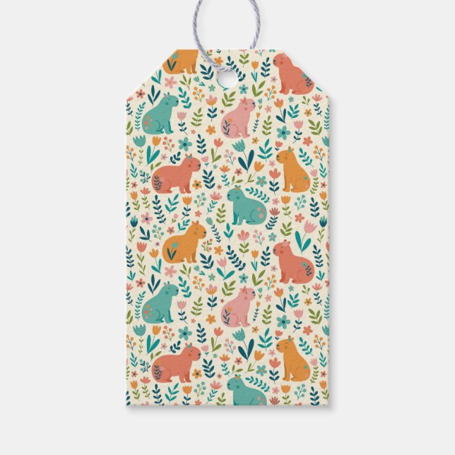 Étiquettes de cadeau capybara florales dessinées à (Devant)