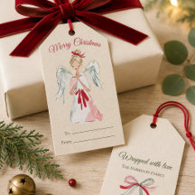 Étiquettes de cadeau d'ange de Noël à l'aquarelle