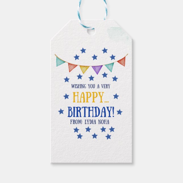Étiquettes de cadeau d'anniversaire avec fond somb (Devant)