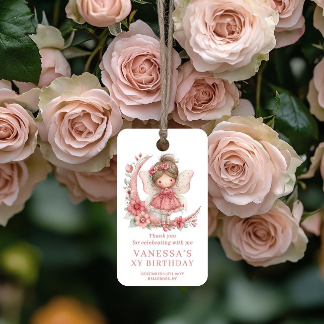 Étiquettes de Cadeau d'Anniversaire Fille Fée Flor (Floral Fairy Girl Blush Pastel Birthday Gift Tags)
