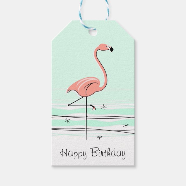 Étiquettes de cadeau d'anniversaire Flamingo Aqua  (Devant)