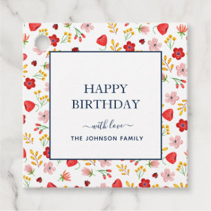 Étiquettes de cadeau d'anniversaire florales à l'a