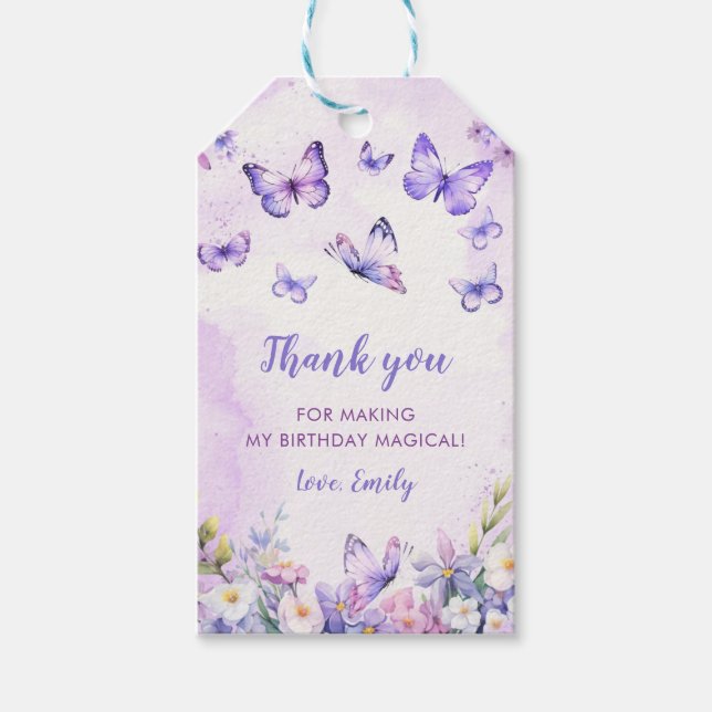 Étiquettes de cadeau d'anniversaire papillon flora (Devant)