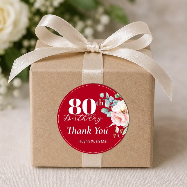 Étiquettes de cadeau d'anniversaire rouge avec piv (Créateur téléchargé)