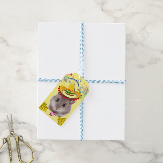 Étiquettes de cadeau d'anniversaire Souris (Avec de laficelle)